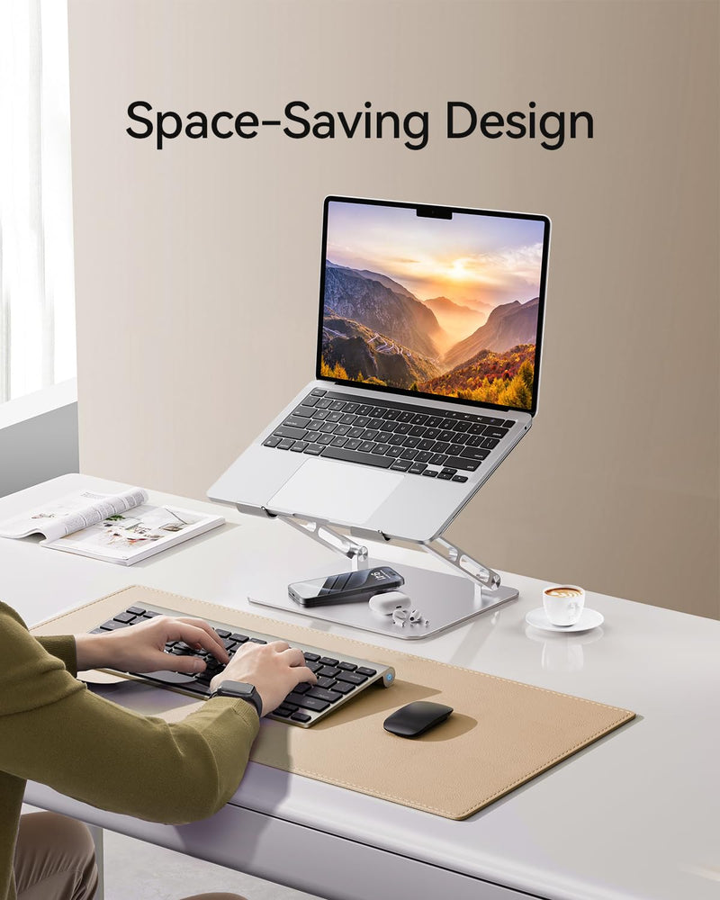 Foldable Aluminum Laptop Stand for 10-17.3" Laptops, Height Adjustable Portable Ergonomic Computer Holder, Space Saving Desk with Heat Dissipation. Compatible with MacBook/Dell/HP etc, Silver