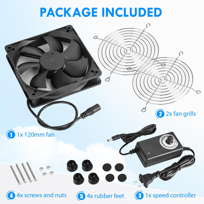 Computer Fan with AC Plug, Yeuzbur 110v 120v 220v Fan with Variable Speed Controller for DIY Cooling Ventilation Exhaust Projects