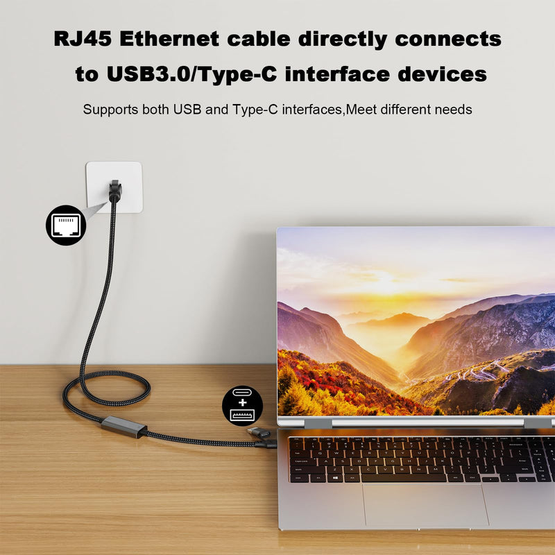 USB C to Ethernet Adapter 1000Gbps, 2-in-1 USB to 1000M Ethernet Adapter, USB-C to RJ45 Network Converter (Thunderbolt 4/3 Compatible), Aluminum Case for Windows, Mac OS, iPad OS and More.