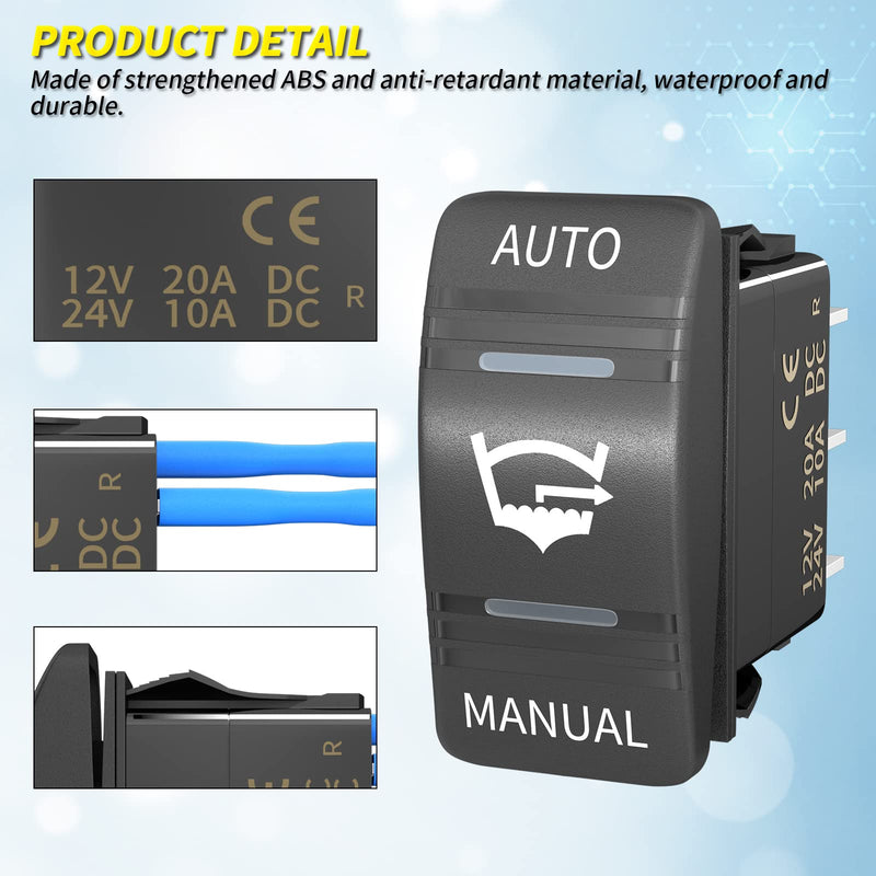 Joinfworld 3 Way Bilge Pump Rocker Switch Waterproof 12V 24V 4Pin 20A SPDT Auto/Off/Manual Bilge Pump Switch Panel with LED Light for Boat Automotive Vehicles Marine