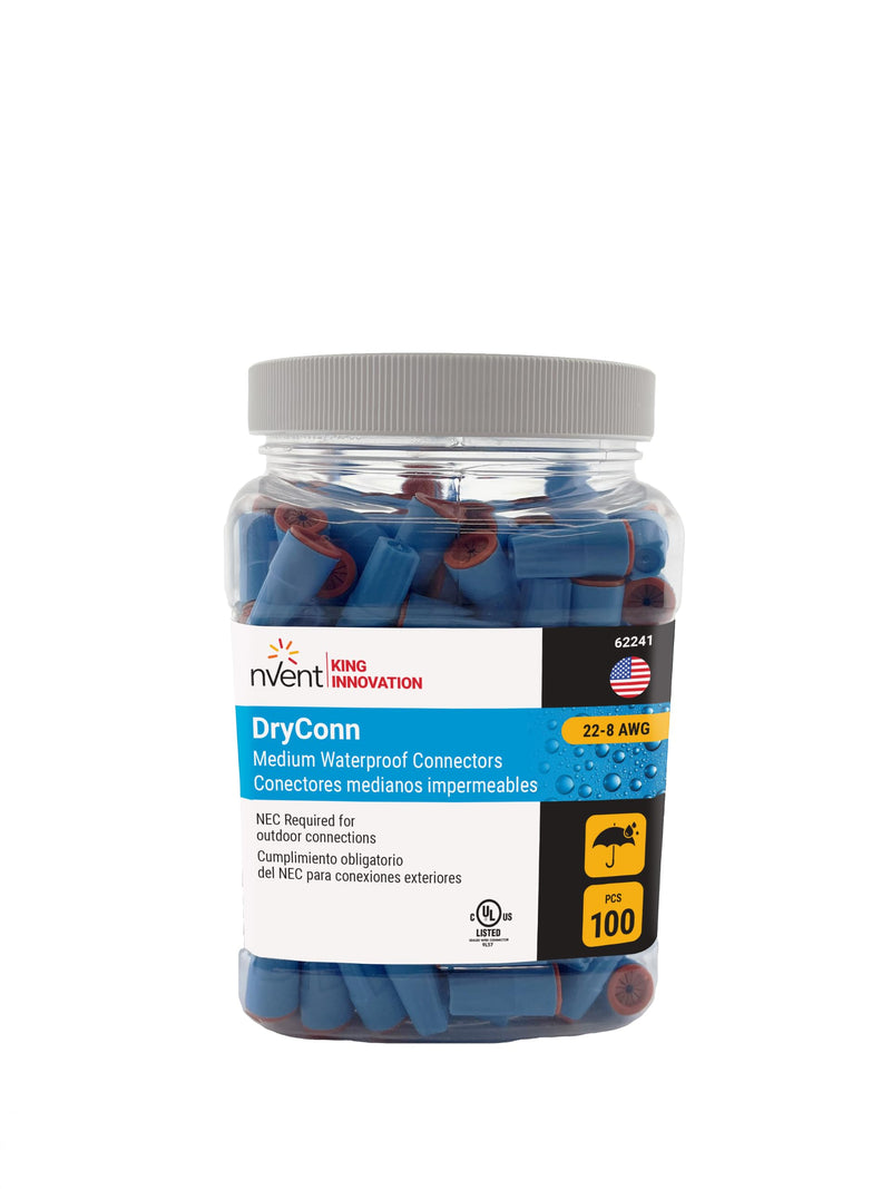 King Innovation 62241 DryConn Aqua Series wire connector, 100 pk, Blue Min #22/Max #8