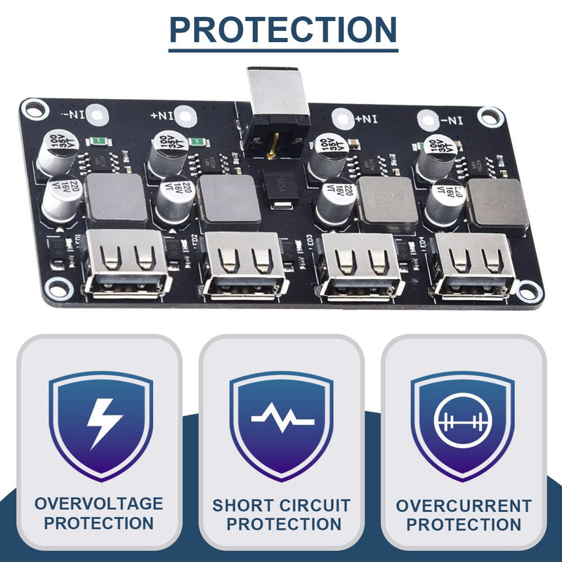 DAOKAI 6-32V 9V 12V 24V to 5V Fast Charging Module 4 Port USB QC3.0 QC2.0 DC-DC Buck Converter Step-Down Fast Charging Board with USB Cable, 24AWG Wire 4-Port USB