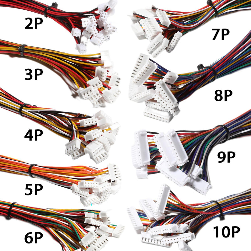 XH 2.54mm Plug Kit Pre-crimpePitch Male Female Sockets Plugs Silicone Cables Terminal Wires Plugd Cable Wire 2/3/4/5/6/7/8/9/10 Pin JST Adapter Compatible Connectors