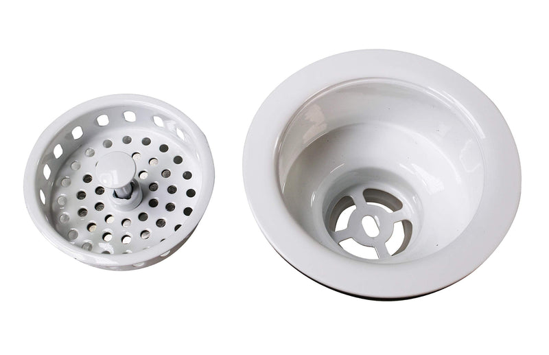 Westbrass D2165-50 Post Style Large Kitchen Basket Strainer with Waste Disposal Flange and Stopper, Powder Coat White 1 Pack