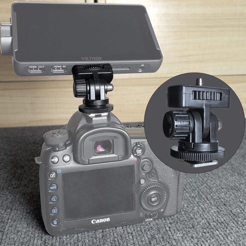 2Kit Camera Monitor Mount with Cold Shoe, Anti Twist 1/4" Screw for 5" & 7" Field Monitor Adjustable 180° Video Light, or Microphone