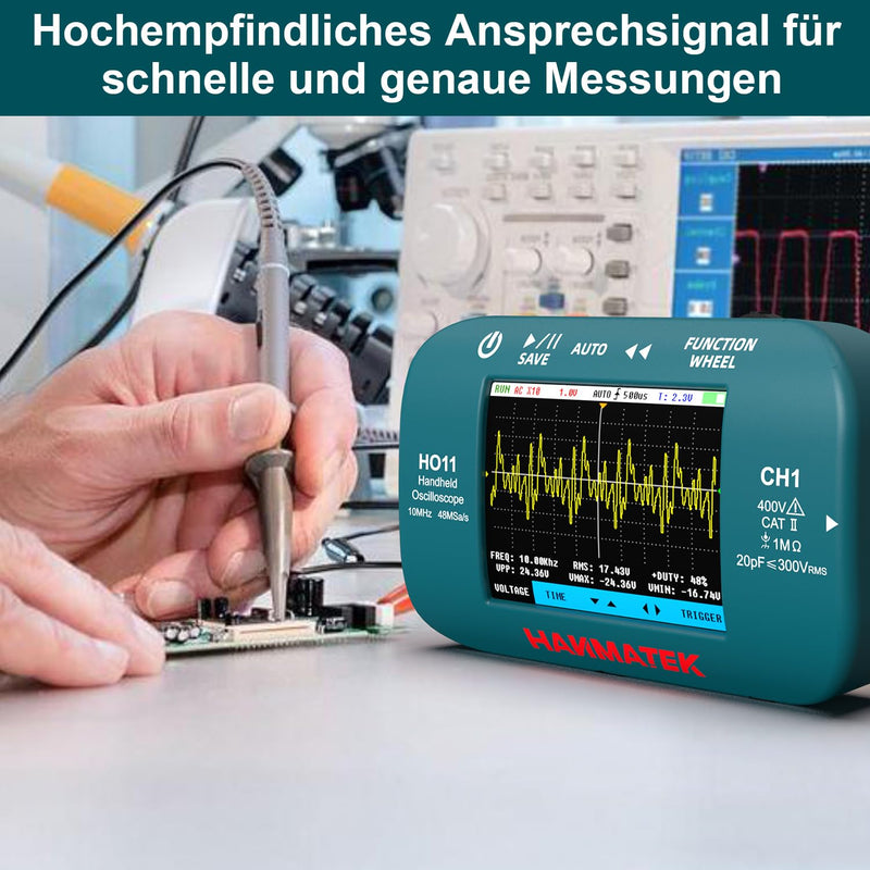 HANMATEK HO11 Handheld Digital Oscilloscope | 10 MHz bandwidth, 48 MSa/s sampling rate, 2.8 inch TFT display, USB rechargeable, practical trigger system for field work HO11 10MHz