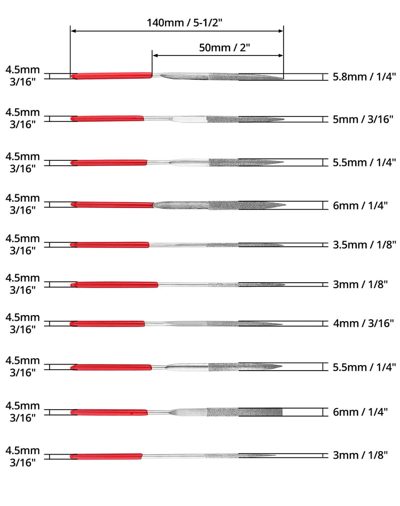 QWORK Diamond File Set, 3mmx140mm Needle Files Mini Diamond Files for Soft Metal Wood Stone Plastic, 10 Pieces