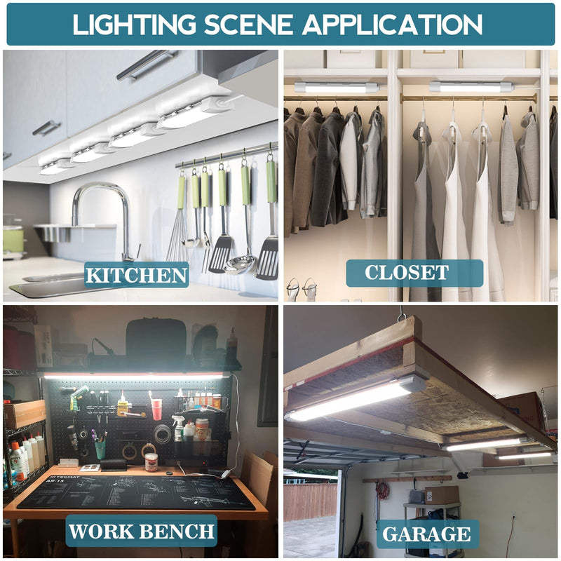 Plug-in Closet Light 17 Inch, 16W 1900LM 5000K Bright Under Cabinet Lights, Waterproof Linkable Utility LED Tube Lights for Ceiling, Mirror, Workbench, Kitchen (1.4 Foot-2Pcs) 1.4 Foot-2Pcs