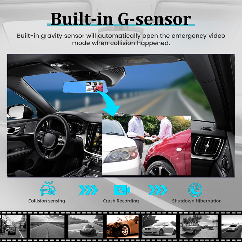 4.5 Inch Rear View Mirror Camera for Car with 64G TF Card, 1080P IPS Touch Screen/Loop Recording / 150° Wide Angel/Night Vision/G-Sensor/Parking Assistance
