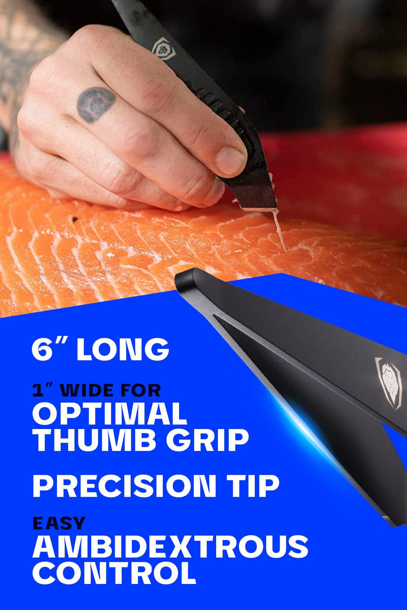 Dalstrong Professional Fish Bone Tweezers - 6 inch - Premium 304 Stainless Steel - Black Titanium Coating - Ambidextrous Design - Angled, Beveled Tip for Precision Work - Fish Pliers Remover Tool