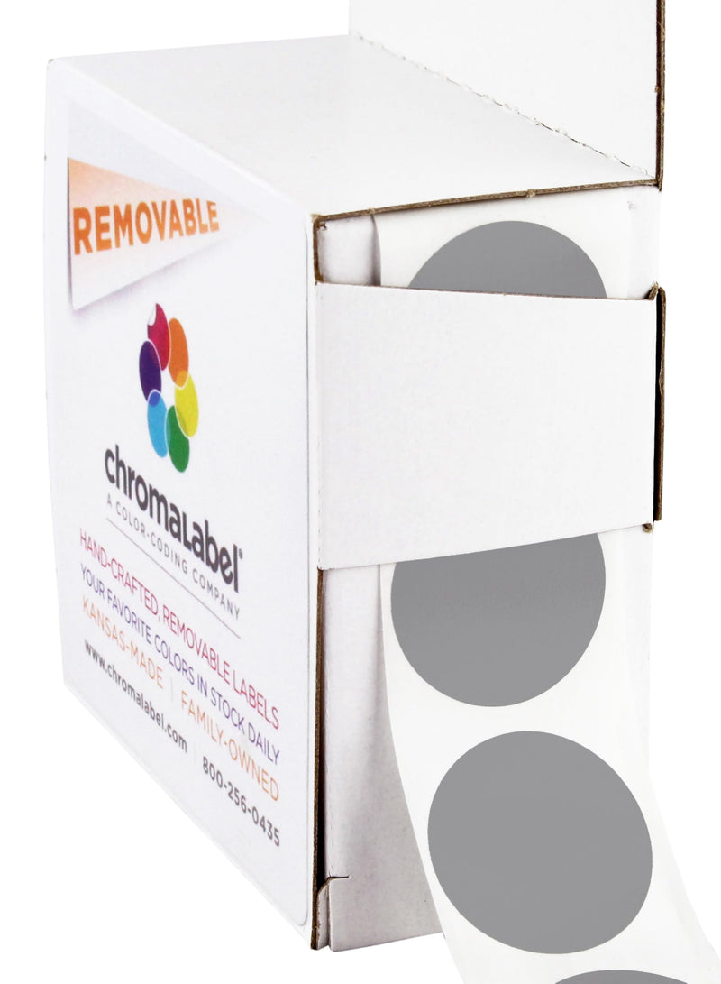 ChromaLabel 1 Inch Round Label Removable Color Code Dot Stickers, 1000 Labels per Dispenser Box, Grey