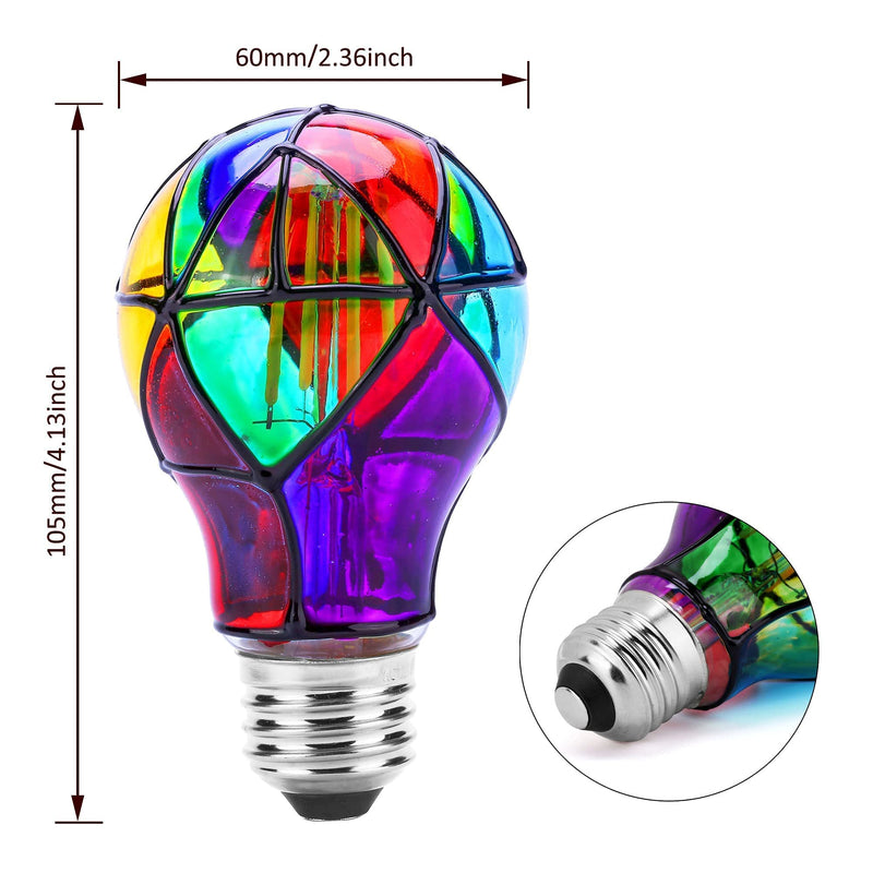 4 Pack Stained Glass Light Bulbs, LED Edison Light Bulb E26 3.5W Replacement Light Bulbs Tiffany Style for Bedroom Living Room Home Christmas Decoration A60