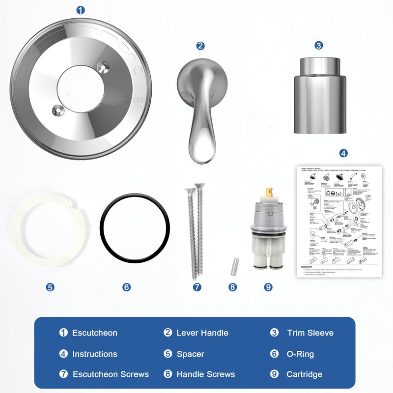 Replacement for D Faucet 13 Series Single-Function Shower Valve Trim Kit, Shower Handle, Chrome Shower Trim Kit T13020 (RP46074 Cartridge Included, Valve Not Included) With Cartridge