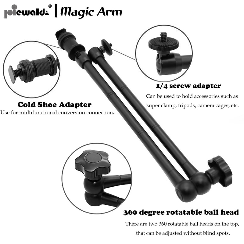 Camera Magic Arm articulating arm- 20 Inch Metal Adjustable Friction Articulated arm with Super Clamp/Phone Clip, for Various Action Camera/DSLR/LCD Monitor/LED Lights/Cell Phone 20 Inch Frosted Black Magic Arm