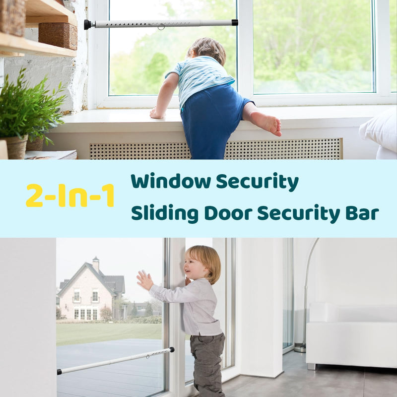 Sliding Door Lock, 18-50 inches Adjustable Sliding Door Security Bar, 1 Inch Heavy Duty Sliding Glass Door Lock Bar for Window, Patio, Bacony, Apartment, White