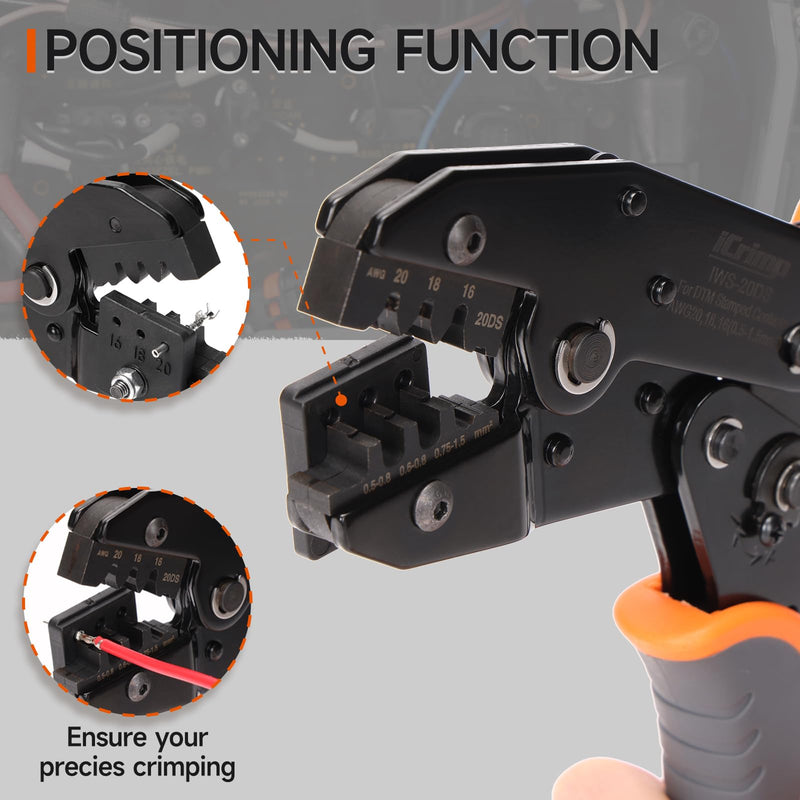 iCrimp Ratchet Deutsch Crimp Tool for DT Connector, Deutsch Open barrel Terminal Wire Crimping Tool for AWG14,12 IWS-12DS DT Crimper AWG14,12