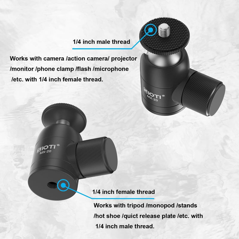SIOTI Tripod Swivel Mini Ball Head, with a Hot Shoe Mount, Panoramic 360° Vertical Pan 90°, Compatible with Digital Camera/Compact DSLR/Cell Phone/Monopod/Light Stand/Action Camera etc. Mini Ball Head with Hot Shoe