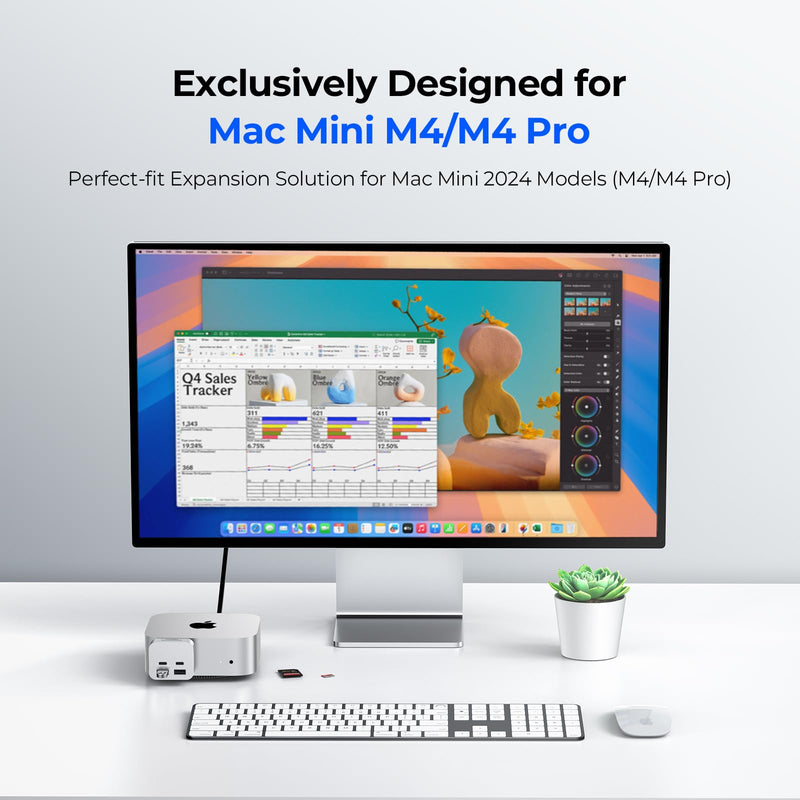 Mac mini M4 Dock, MiniPack Expansion Dock, 6-in-1 Aluminum Mac mini M4 Hub with 2xUSB A 10Gbps, 2xUSB C 10Gbps, SD/TF Card Readers with High-Speed Data Transfer & Multi-Device Connectivity