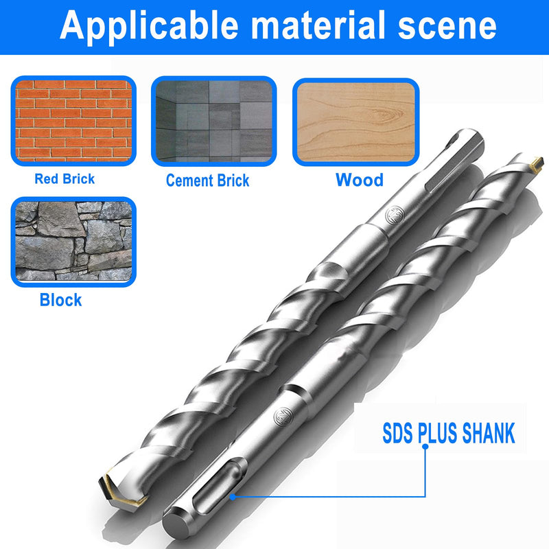 2-Pack SDS Plus Masonry Drill Bits 3/4 Inch x 18 Inch Long Rotary Hammer Drill Bits Carbide Tipped for Concrete Brick Cement Stone Block. 2 Pcs 3/4" 18"