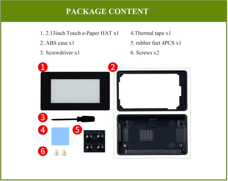 2.13inch Touch e-Paper Display with ABS Case for Raspberry Pi Zero 2 W/Raspberry Pi Zero/Pi Zero W/Pi Zero WH, 250x122 Pixels E-Ink, Paper-Like Effect Support Partial Refresh 2.13" Touch e-Paper with Case
