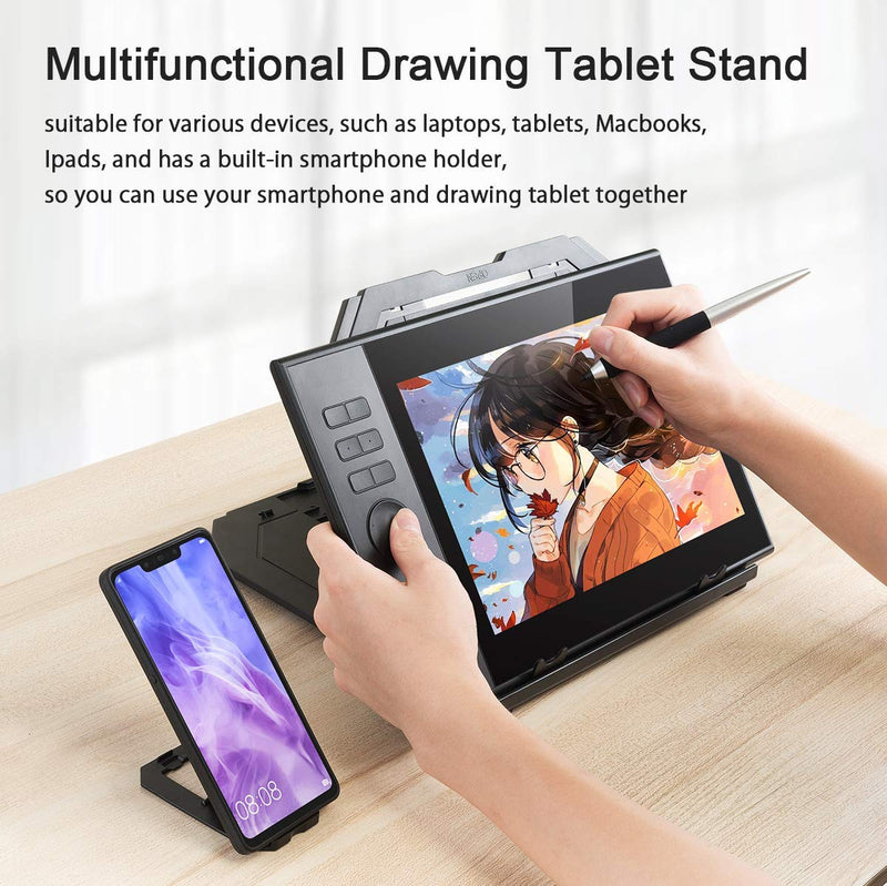 Drawing Tablet Stand, Laptop Stand for Tablet Display, 9 Levels Adjustable Angles with a Built-in Phone Holder, for 12-17 inch Drawing Tablet, Smartphones Grey
