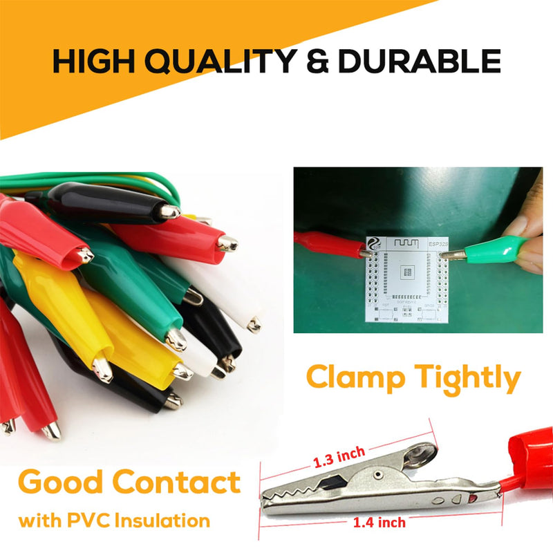 120PCS Premium Alligator Clips Electrical, 5 Colors Test Probes & Leads, Crocodile Jumper Wires with Dual Ended Insulators Cable for Electric Circuit Connection, Multimeter, Electronic Experiments 120pcs