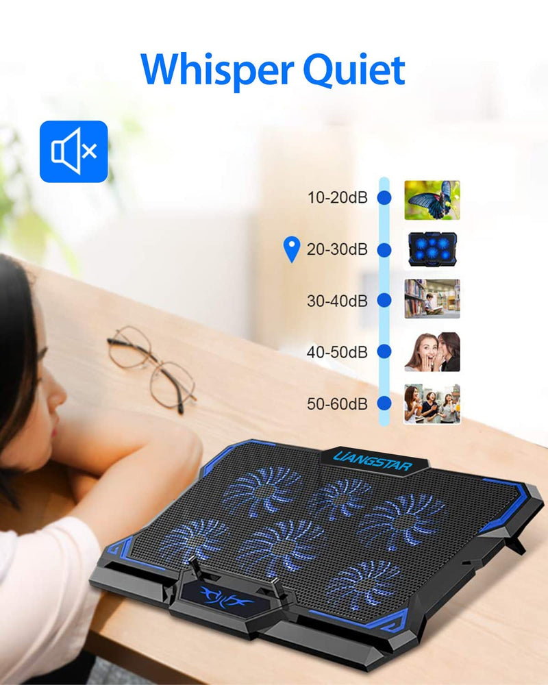 LIANGSTAR Laptop Cooling Pad with 6 Quiet Led Fans for Gaming Working with Phone Holder