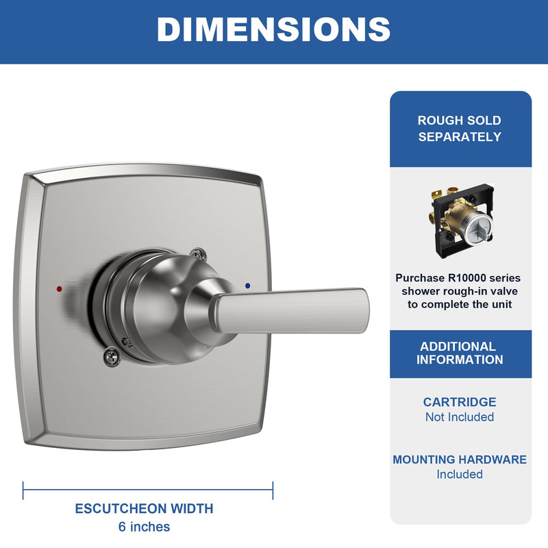 Replacement for D Faucet 14 Series Single-Function Shower Valve Trim Kit, Spot Resist Brushed Nickel Shower Trim Kit Shower Handle T14064-SRBN(Without Cartridge)) Without Cartridge