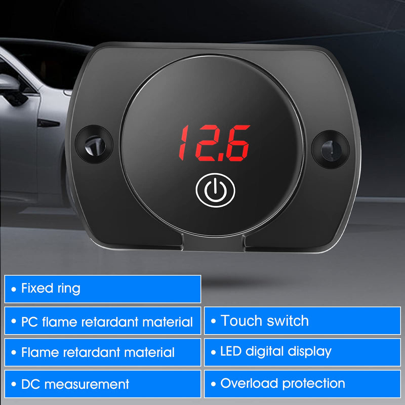 2 Pieces Direct Current 5-48V Car LED Display Voltmeter Waterproof Digital Voltage Gauge Meter with Touch Switch for Boat Marine Vehicle Motorcycle Truck ATV UTV (Red Light) Red Light