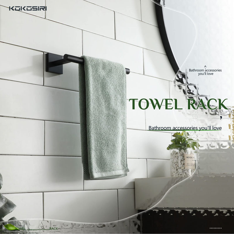 KOKOSIRI Towel Bar Matte Black Bathroom Hardware Hand Towel Rails Wall Mounted Kitchen Toilet Cabinet Paper Holder 2 Pack, Stainless Steel B3008BK-P2