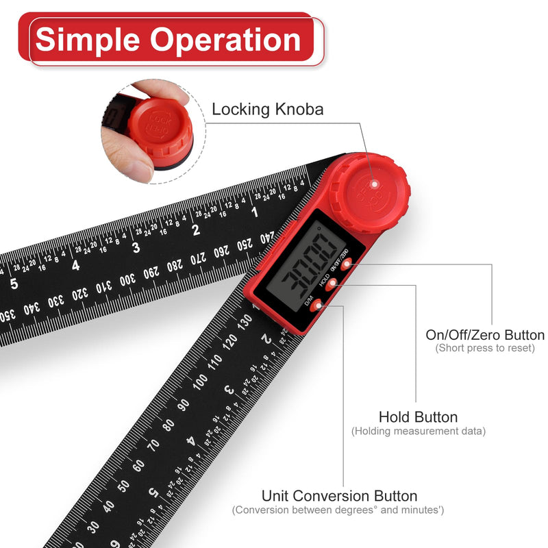 2-in-1 Digital Protractor with LCD Display, Hold and Locking Function, 360° Rotating Angle Ruler for Mechanical Engineering, Woodworking and Measurement - 400 mm 200mm (7.87 Zoll)