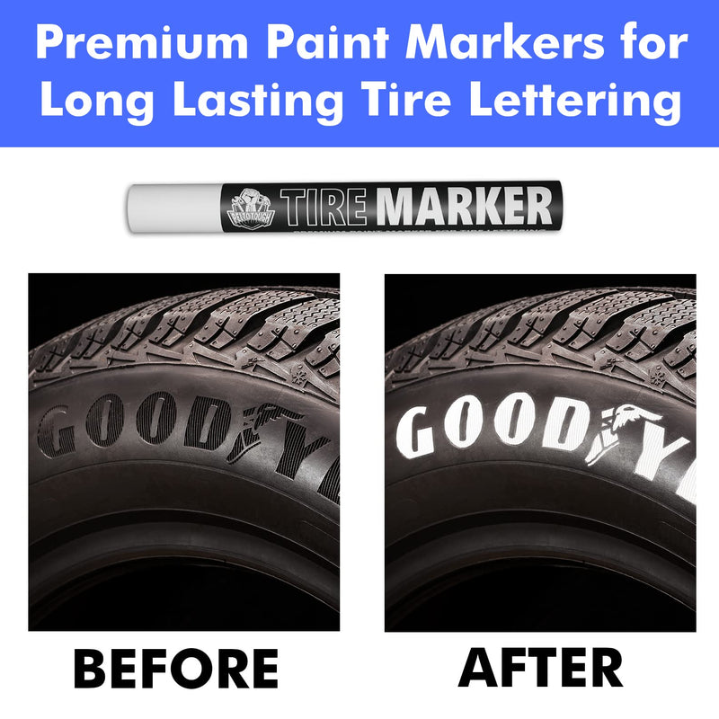 White tire Paint Marker for Car Tire Lettering - 4 Pack - Permanent Tire Paint Pens with Weatherproof Ink Designed to Last on Car Tires and Many Other Materials