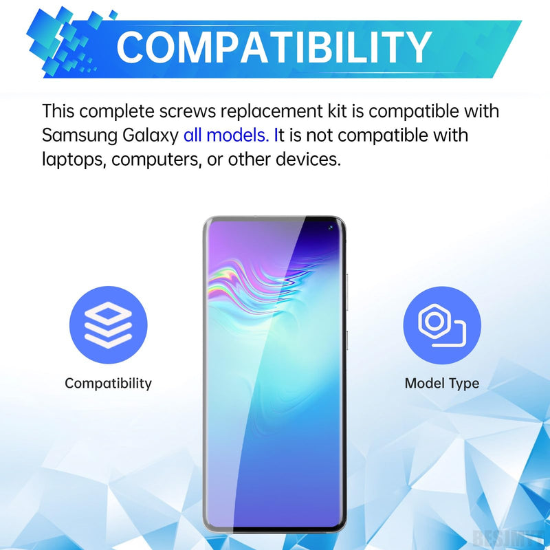 for Samsung Galaxy Mobile Phone Full Complete Black Screws Replacement Kit for All Models A15 S24 Note Plus Ultra Internal Screw Fix Inner Parts with Screwdrivers Repair Tools