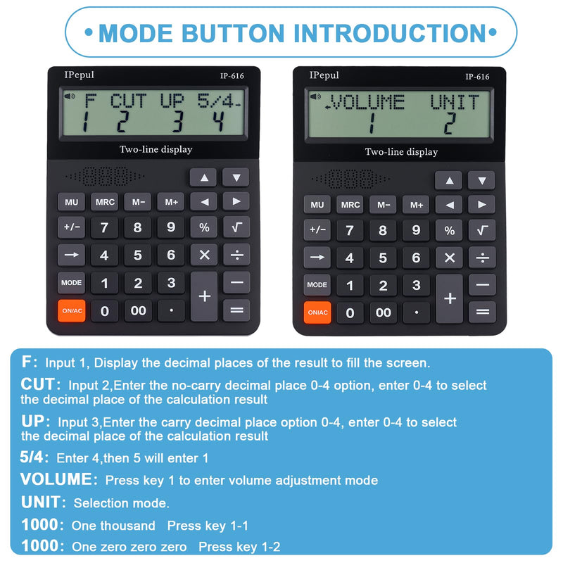 Desk Calculator, IPepul Basic Desktop Calculators Big Buttons and 2 Line Display, 4 Function Simple Calculator, Large Talking Calculators Office Supplies for Office Business School Students
