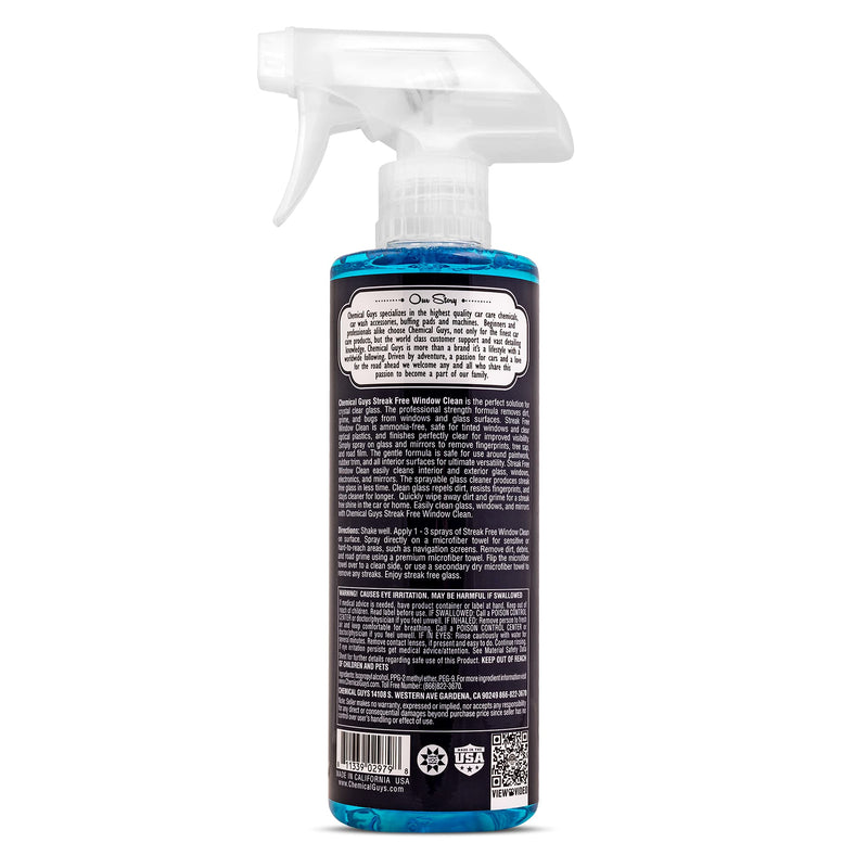 Chemical Guys CLD30016 Streak Free Glass & Window Cleaner (Works on Glass, Windows, Mirrors, Navigation Screens & More; Car, Truck, SUV and Home Use), Ammonia Free & Safe on Tinted Windows, 16 fl oz 16 oz (Pack of 1)