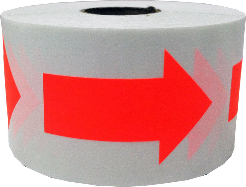 Fluorescent Red Arrow Stickers, 2 x 1 Inches in Size, 500 Labels on a Roll