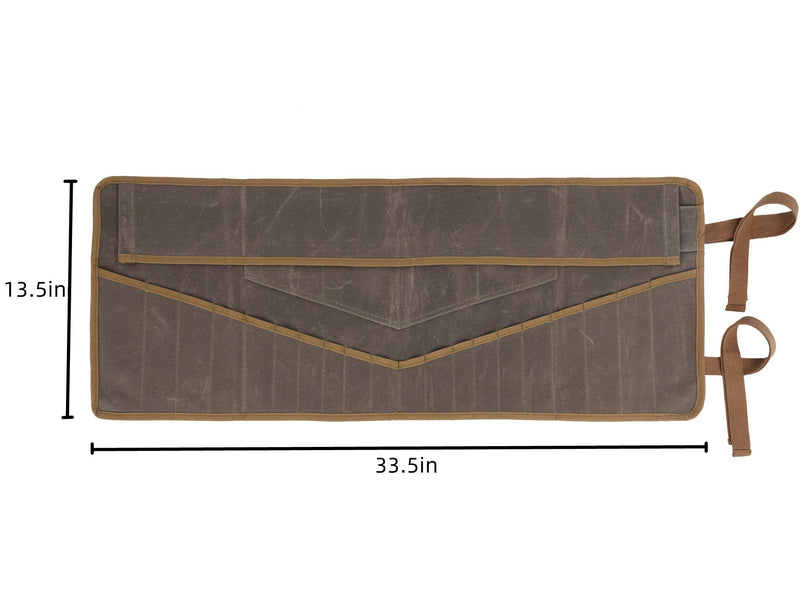 Denifiter Wrench Roll Up Pouch, Heavy Duty Waxed Canvas Tool Roll Bag Tool Organizer Bag With 20+4 Pockets (Brown) Brown