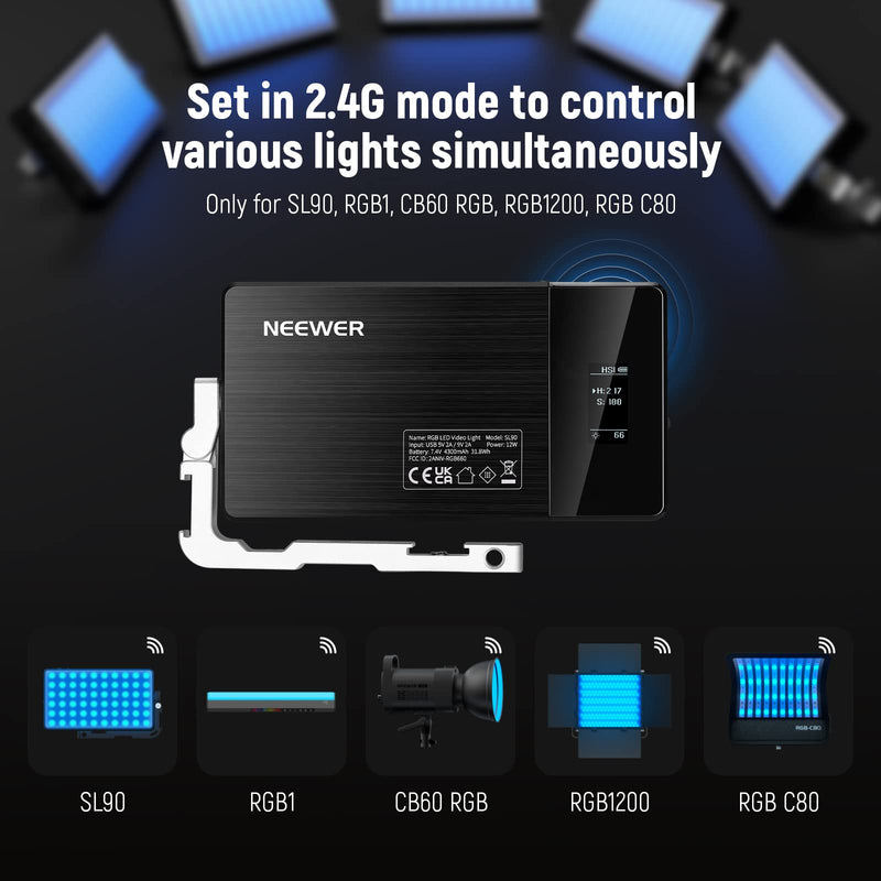 NEEWER RGB Video Light, 2500-10000K CRI97+ On Camera Selfie Light with App & 2.4G Control, 18 Light Scenes, 4300mAh Battery for Photography, SL90