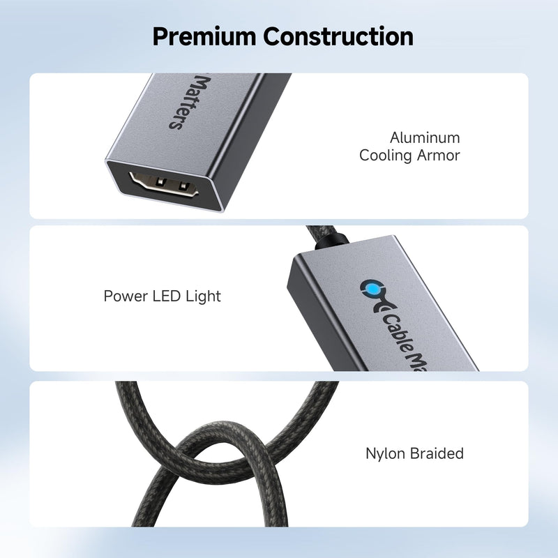 Cable Matters 48Gbps USB C to HDMI 2.1 Adapter for macOS, Supports 8K 60Hz / 4K 240Hz HDR, Thunderbolt 4 to HDMI 2.1, HDMI 2.1 to USB C Adapter, Compatible with Thunderbolt 5 Laptops