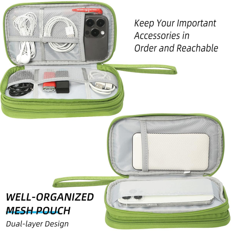 Electronic Organizer Travel USB Cable Accessories Bag/Case, Waterproof Electronics Accessories Case Organizer Bag for Cable, Cord, Charger, Phone, Power Bank, Earphone (Grass Green, Large) Grass Green