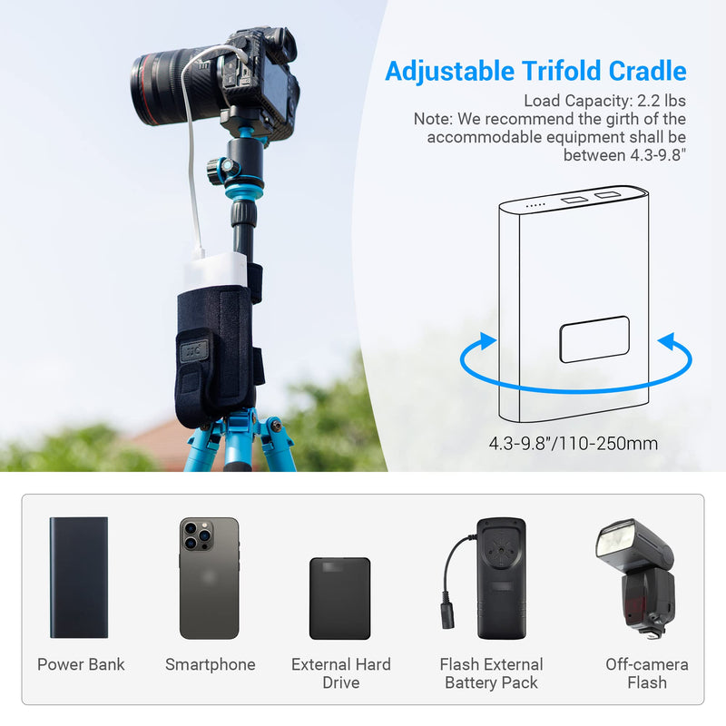 JJC Equipment Mounting Strap for Power Bank on Tripod for Long Time Photography,Remote/Off-Camera Flash Holder Strap for Photographer Videographer,Hard Drive/Computer Power/Smartphone Holder Strap