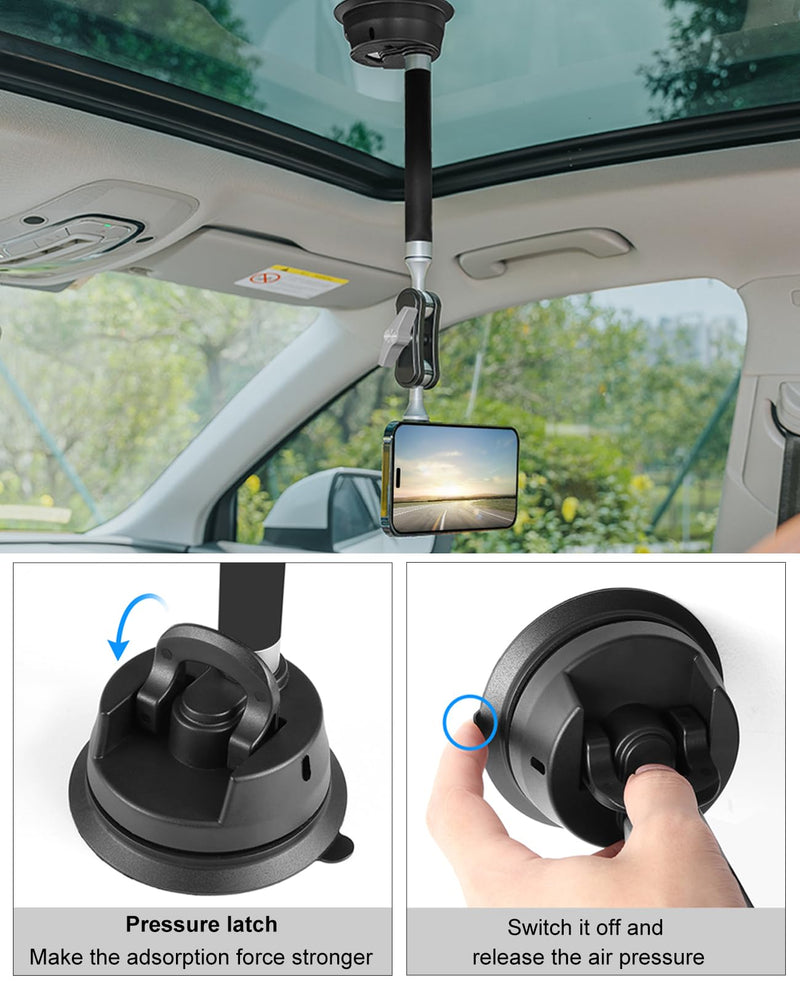 PULUZ Magnetic Cell Phone Car Suction Cup Mount，360°Adjustable Double Ball Head Car Suction Cup Holder with Phone Clamp and Action Camera Mount Adapter Use for Windshield Auto Suction Cups Camera & Phone Suction Cup Mount B