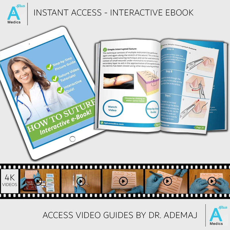 Complete Suture Practice Kit for Medical Students w/How-To Suture HD Video Course, Suture Training Manual & Carryall Case. All-in-One A Plus Medics kit including suture practice pad. (Educational Use Only)