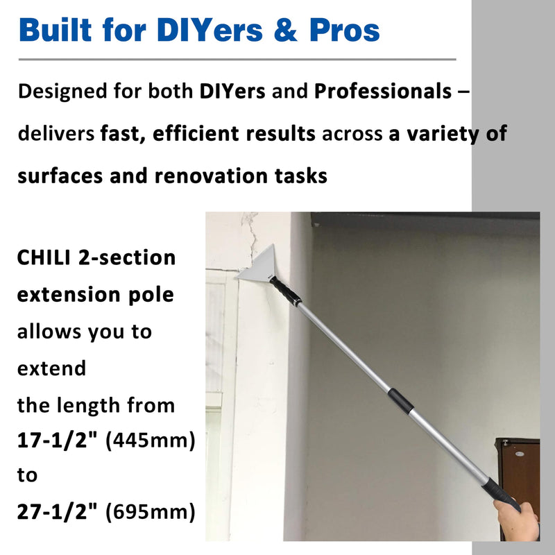7 Inch Stainless Steel Pole Scraper -1.8mm Heavy Duty Blade, Ideal for Ceiling Paint Removal & Wallpaper Scraping, Fits CHILI Extension Pole, for DIY & Professional Use, Made In Taiwan