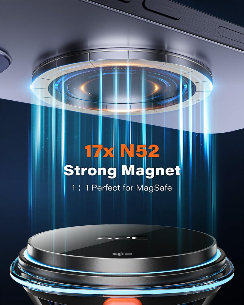 A2C for Qi2 15W MagSafe Car Mount Charger, Magnetic Phone Holder for Car Windshield/Dash - Semiconductor Cooler, LED Indicator, Fast Charging Wireless Car Charger for iPhone 17 16-12 [with PD Adapter]
