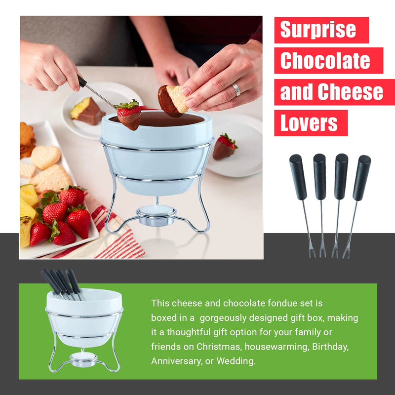 Chocolate Fondue Pot Butter warmer Bowl Set with 4 Dipping Forks & Tea Light Holder – For the Perfect Melted,Chocolate & Cheese Serving fondue set valentines day gifts (1) 1