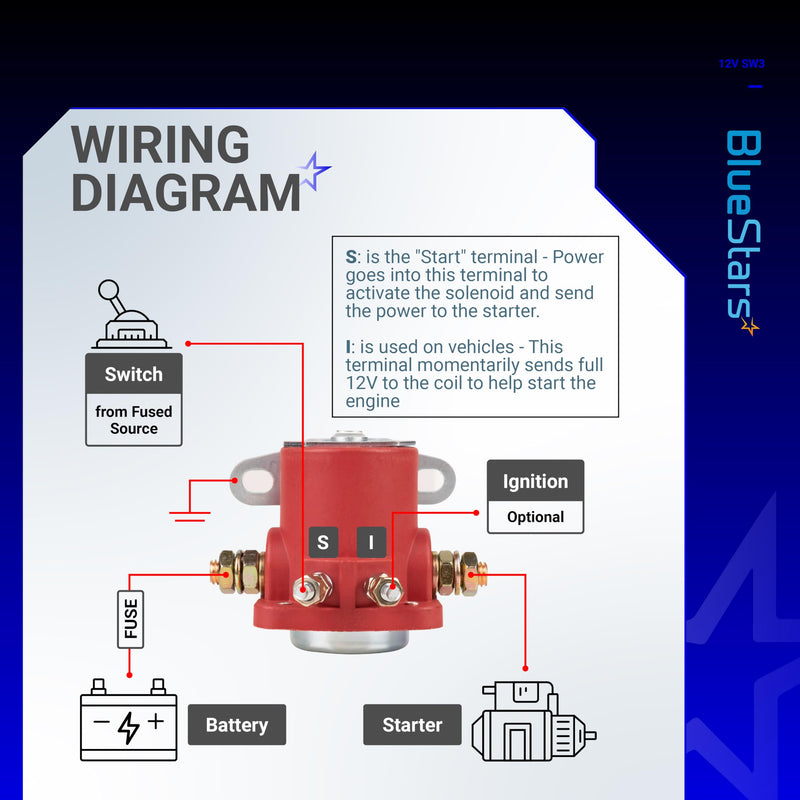 BlueStars 12V Heavy Duty SW3 Hot Rod Starter Solenoid SS581T/ ALL76203 - Fit Ford 2000 3000 4000 1956-up Bronco/Mercury Evinrude Johnson Outboard/Tractor - Replaces B6AZ-11450-A B-6A-11450A C6AF F496 [2024] SS581T