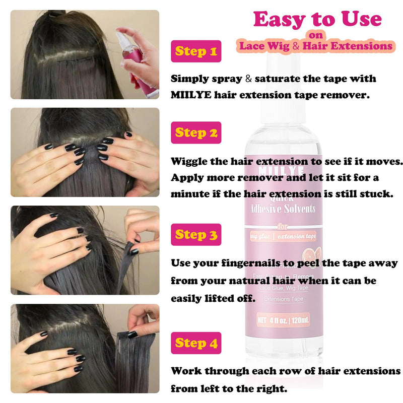 MIILYE Wig Glue Remover/Tape Extension Remover Spray 120 ml/4 oz, Fast Acting Hair Glue Remover, Bond Remover and Tape Solvent for Lace Wigs, Hair Extensions (Pack of 2) 120 ml (Pack of 2)