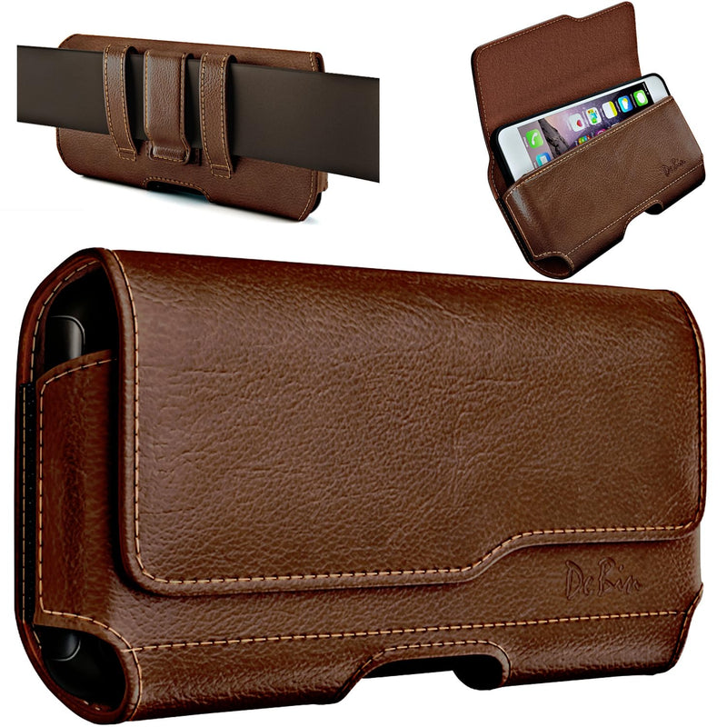 DeBin Holster for iPhone 15, 15 Pro 14, 14 Pro, 13 Pro, 13, 12, 11, XR, Galaxy S23 S22, S21, S20, S10, Google 7 Case with Belt Clip Cell Phone Belt Holder Pouch (Fits Phone with Otterbox Case) Brown