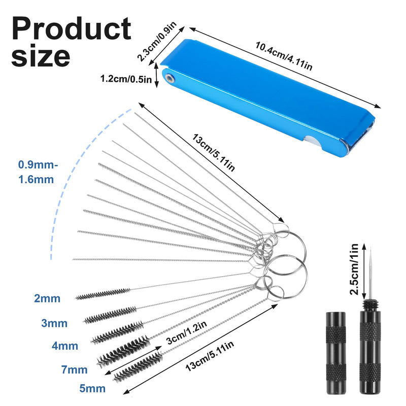 Carburetor Cleaning Kit Carb Jet Cleaning Tools Including Stainless Steel 13 Cleaning Wires Set,5 Nylon Brushes,10 Cleaning Needles,1 Sharp Pick